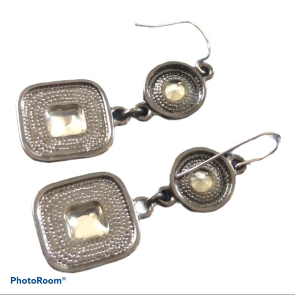 Glam‎ Pink Circle Square Shimmer Dangle Bling Drip Earrings - Picture 2 of 2